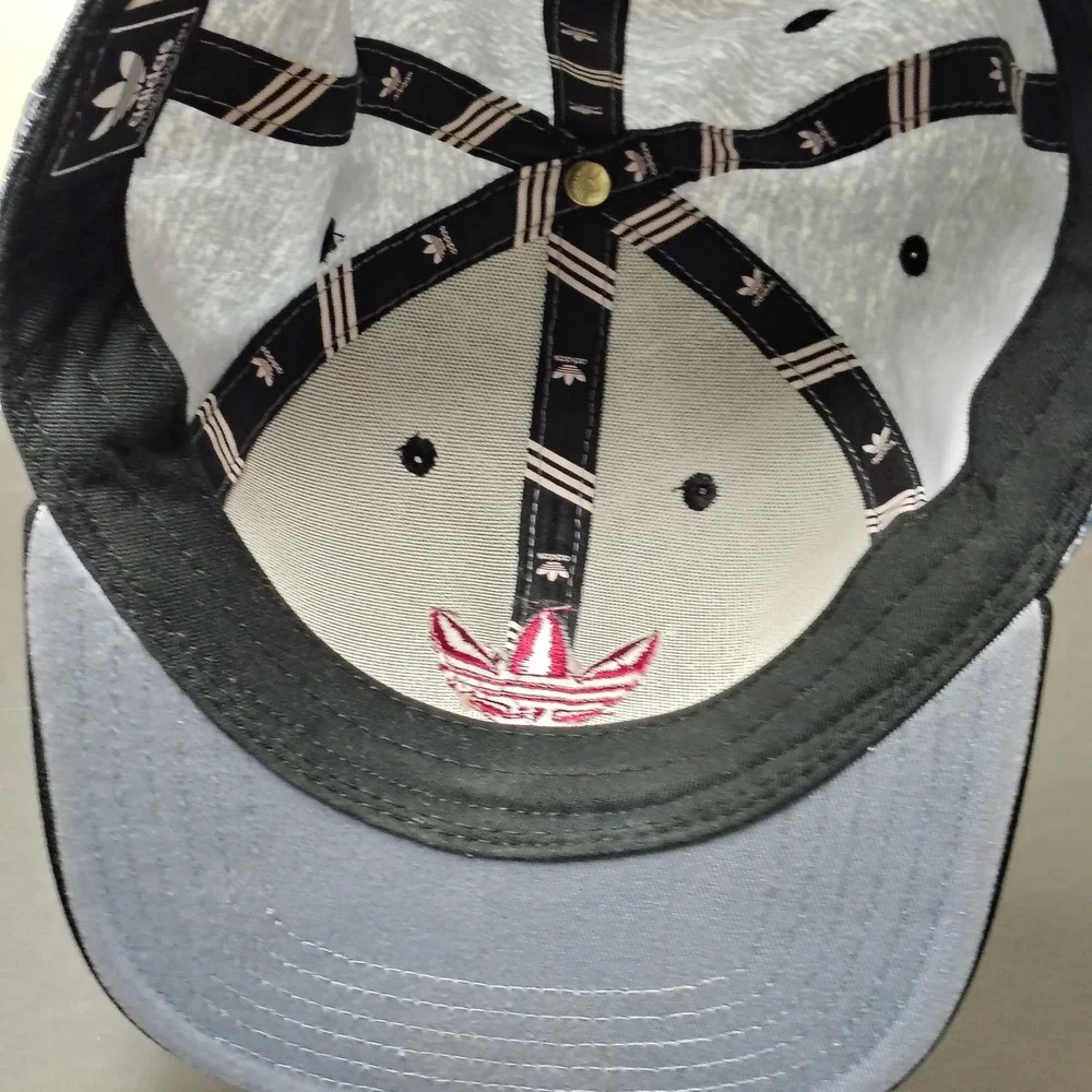 Adidas Hat Cap Snapback Grey Heather Trefoil Spellout Logo Flat Brim Adjustable